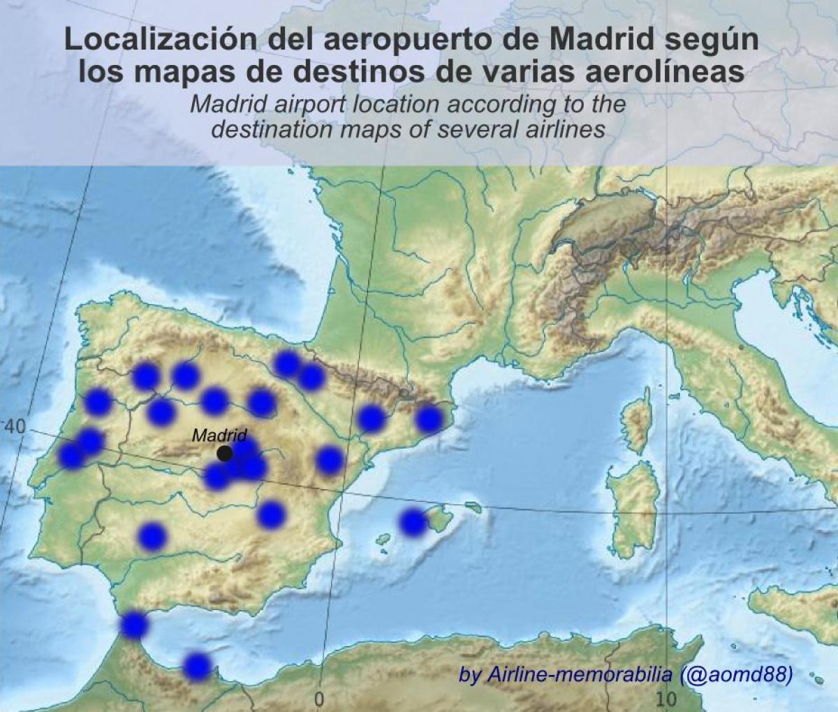 χάρτης από το αεροδρόμιο της Μαδρίτης προορισμούς