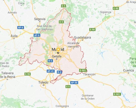 χάρτης της Μαδρίτης και τις γύρω πόλεις