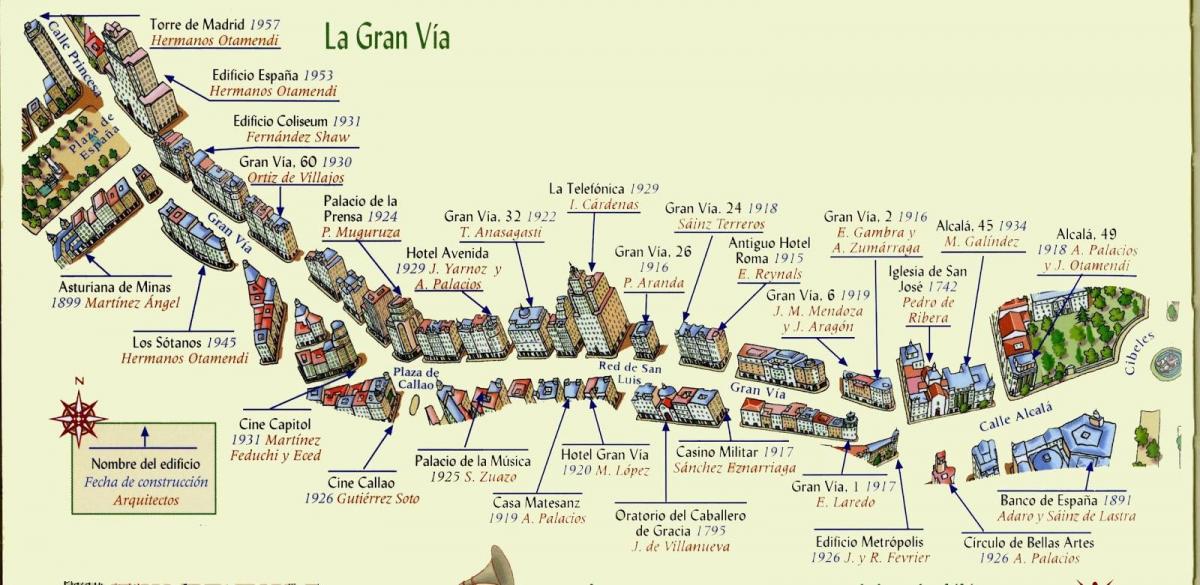 χάρτης της gran via της Μαδρίτης