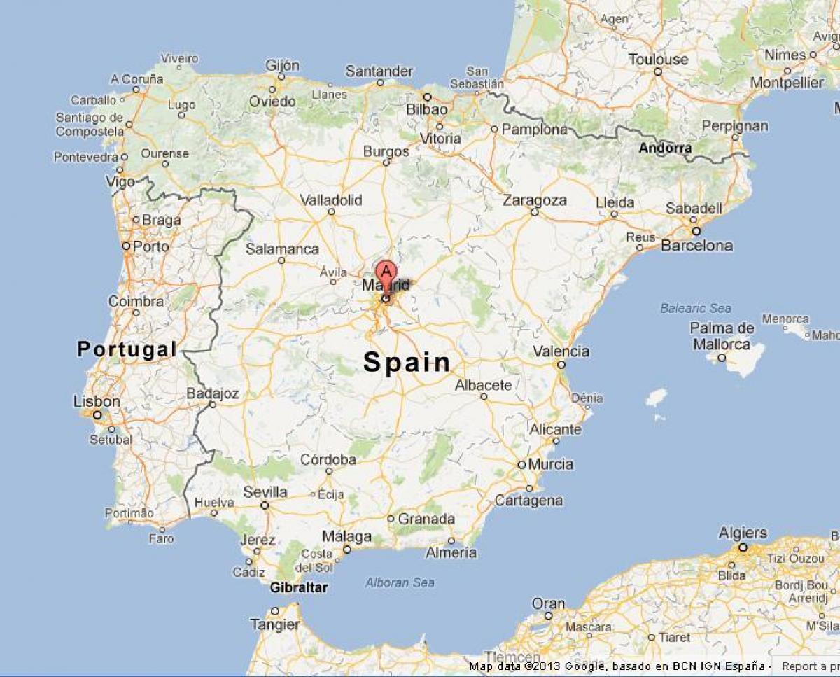 χάρτης της Ισπανίας δείχνει Μαδρίτη